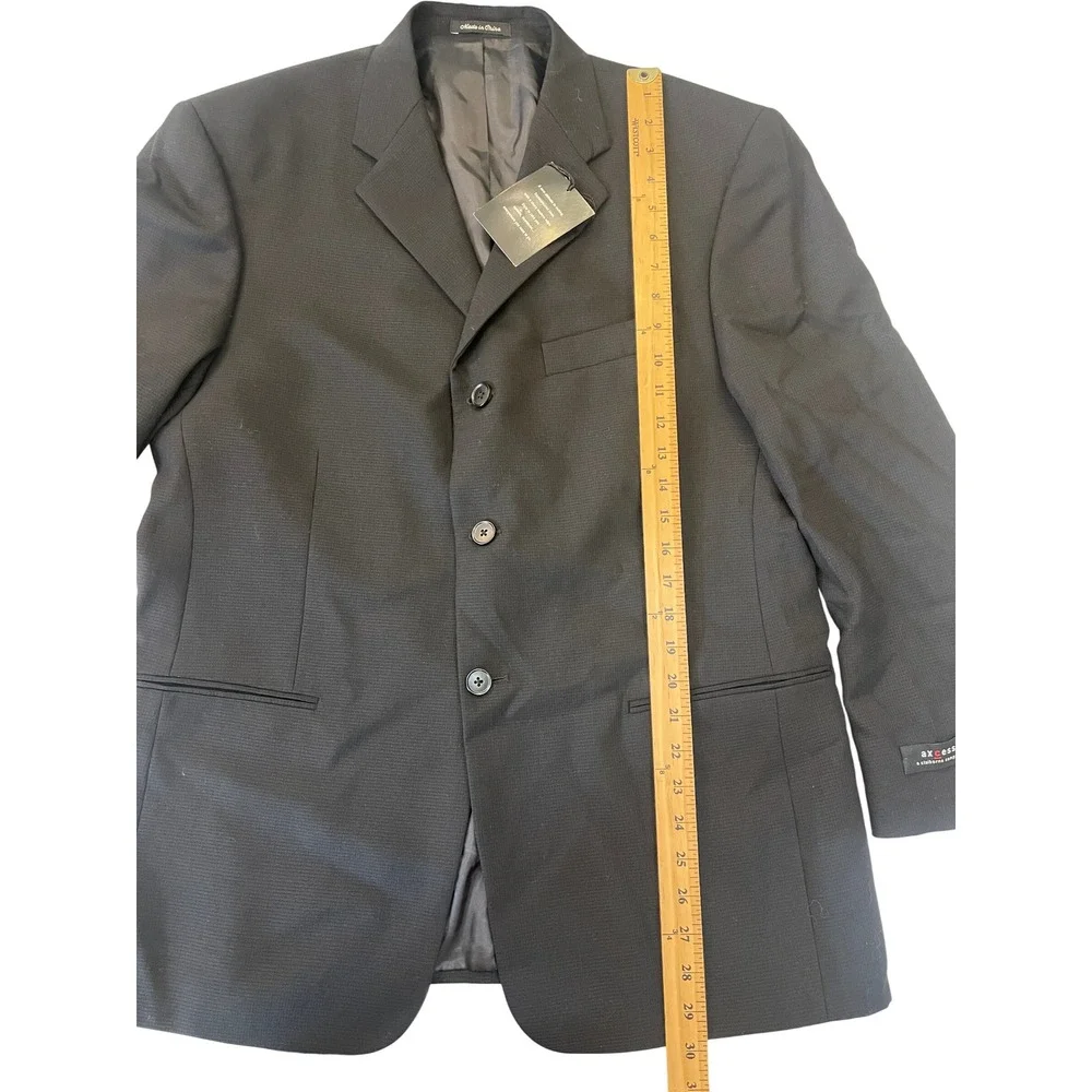 NWT Axcess Claiborne Co Mens 40S Black 100% Worsted Wool 3 Button Blazer Jacket